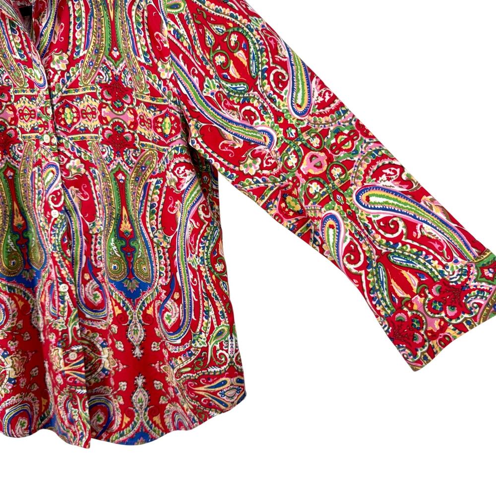 Ralph Lauren Womens Sz Small Non Iron Red Paisley Blouse Shirt Top Artsy - Picture 7 of 9
